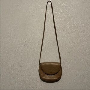 ROLFS Tan Leather Small Crossbody Bag Arts and Crafts Rose Imprint